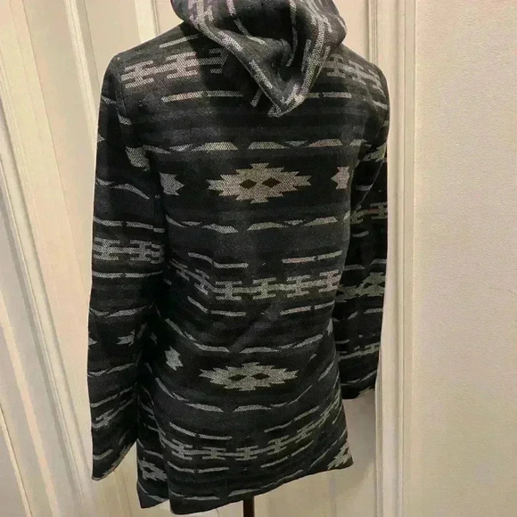 Tulle Anthropologie Womens Aztec Hooded Wrap Coat Wool Blend Pocket Gray Blue M - Picture 4 of 14